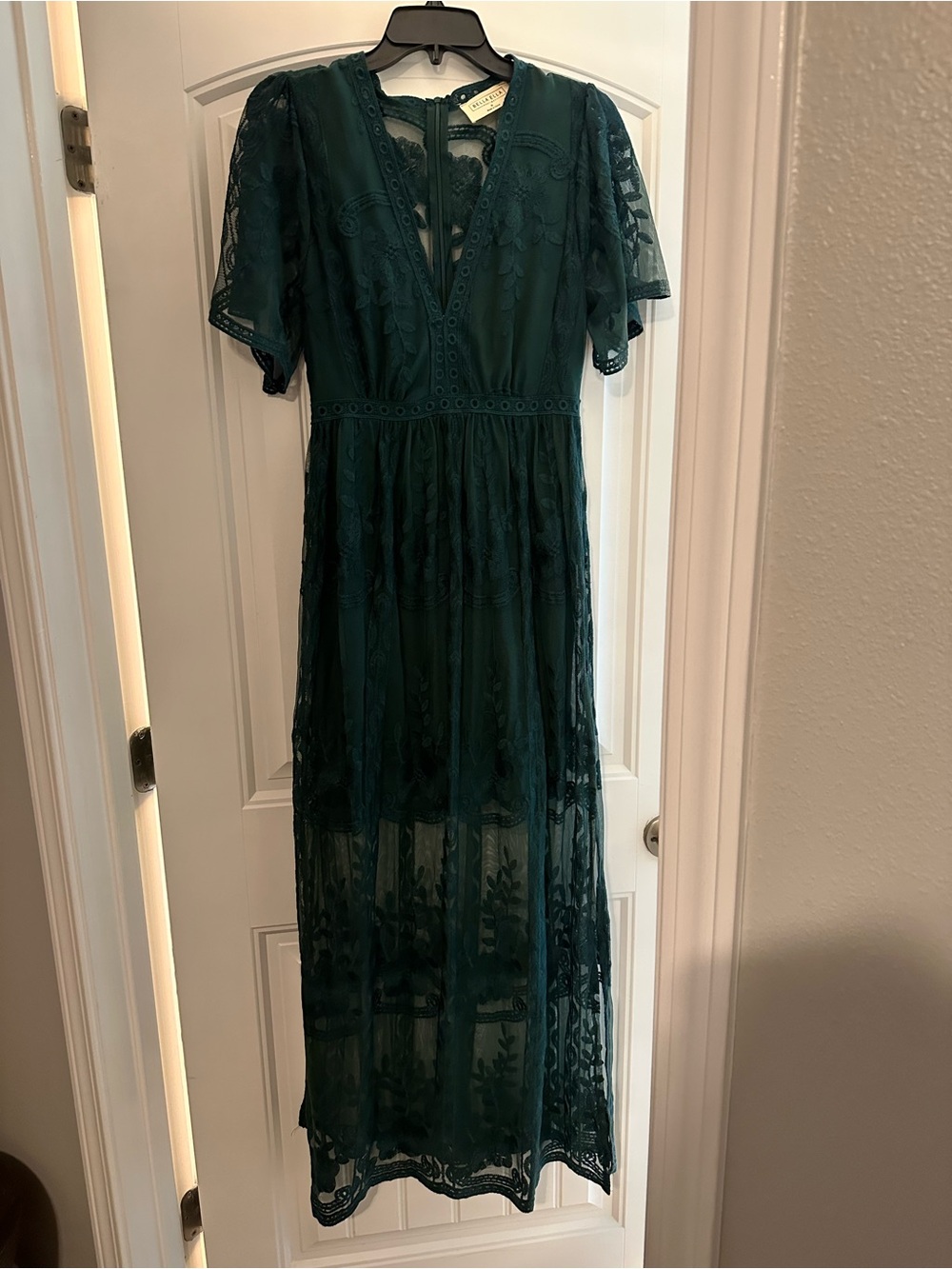 Lace Overlay Midi Dress - Emerald Green